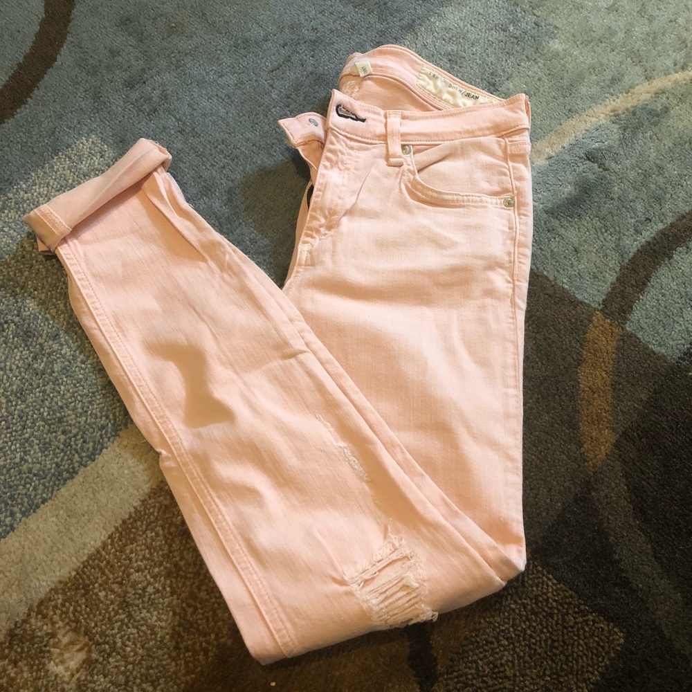 Rag&Bone Blush Pink distress skinny jeans